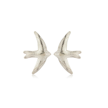 Kate Phipps Jewellery silver swift stud earrings leaf skeleton texture product photo
