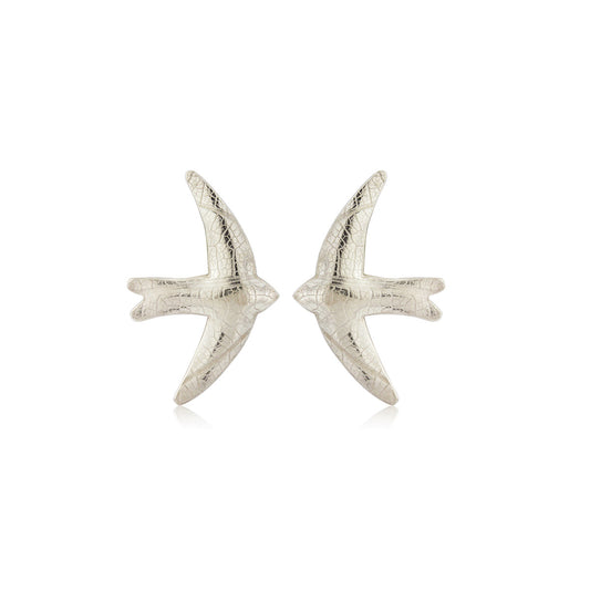 Kate Phipps Jewellery silver swift stud earrings leaf skeleton texture product photo