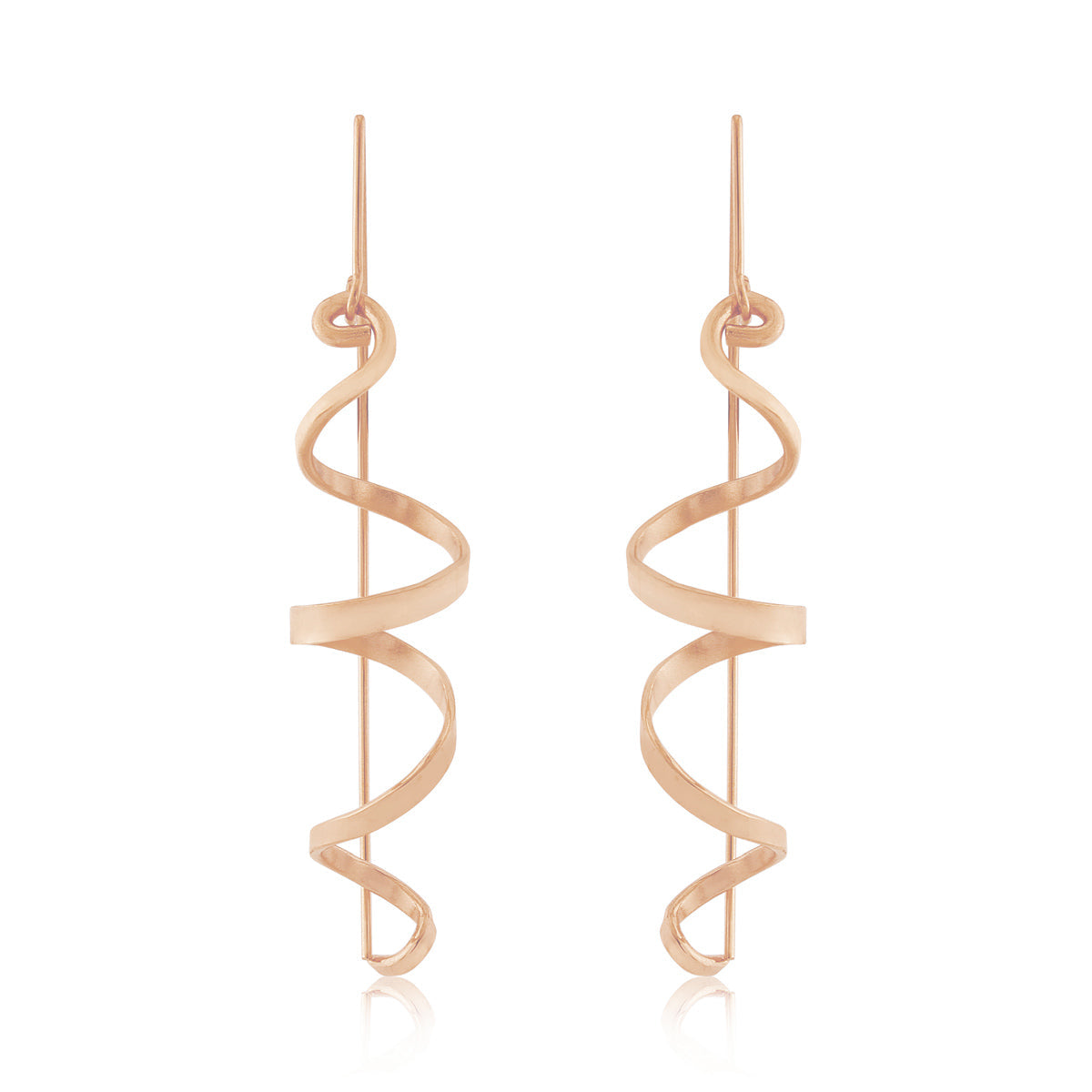 Kate Phipps Jewellery rose gold plated silver swirl drop earrings product photo front on