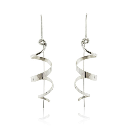 Kate Phipps Jewellery silver swirl drop earrings product photo front on