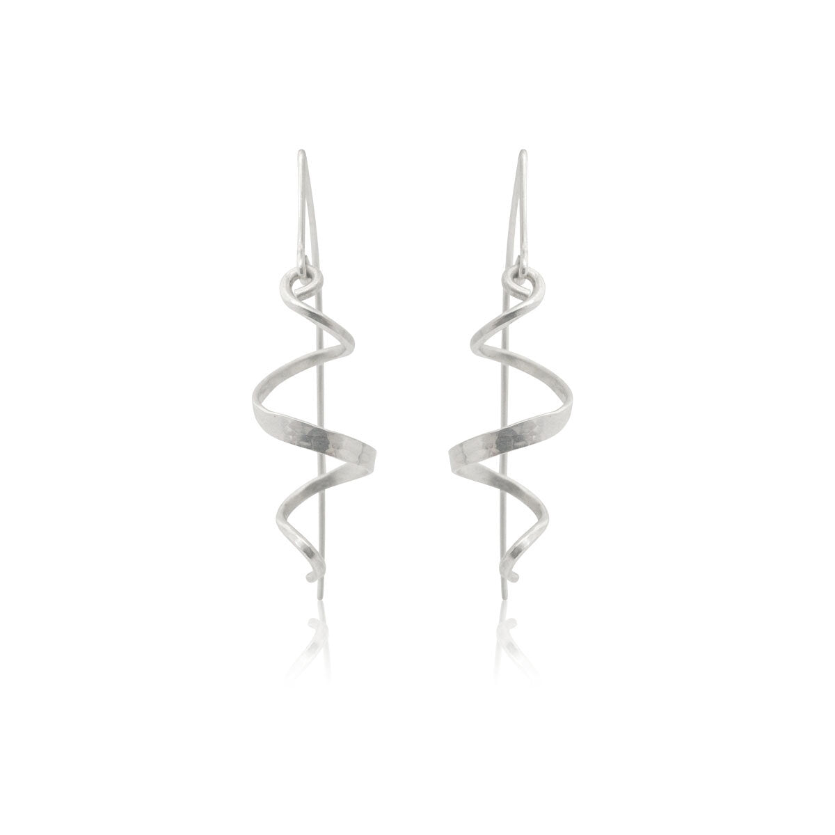 Kate Phipps Jewellery small silver swirl drop earrings product photo front on
