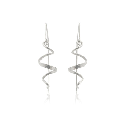 Kate Phipps Jewellery small silver swirl drop earrings product photo front on