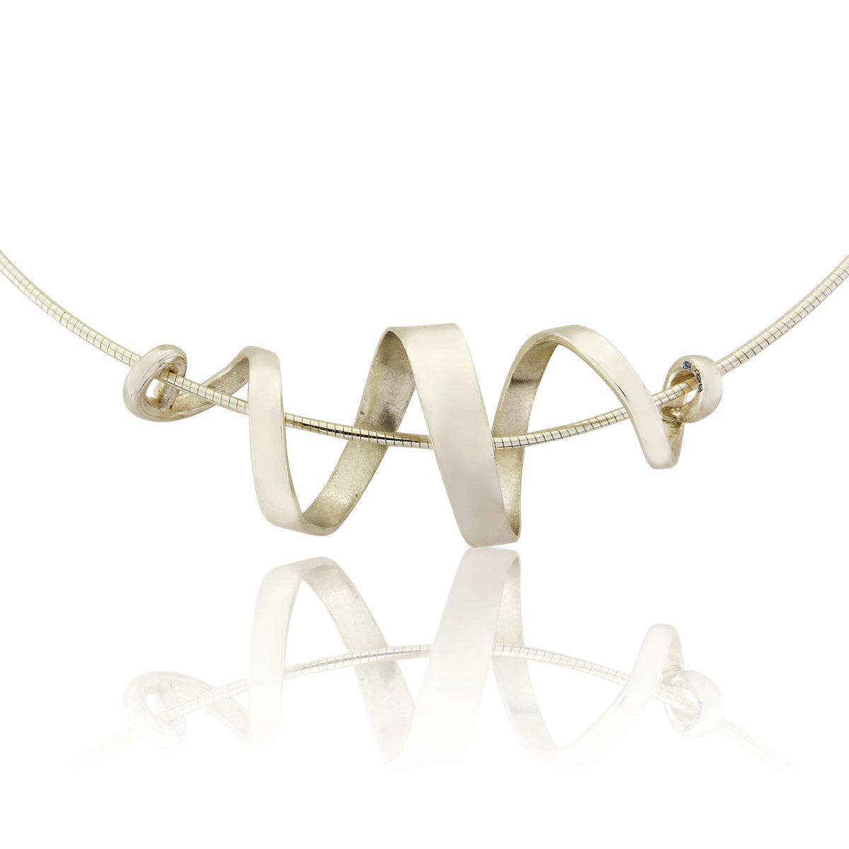 Kate Phipps Jewellery silver swirl necklace close up product photo