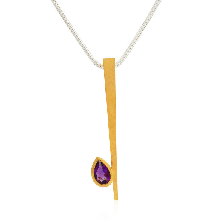 Kate Phipps Jewellery yellow gold plated silver and pear shaped amethyst necklace product photo