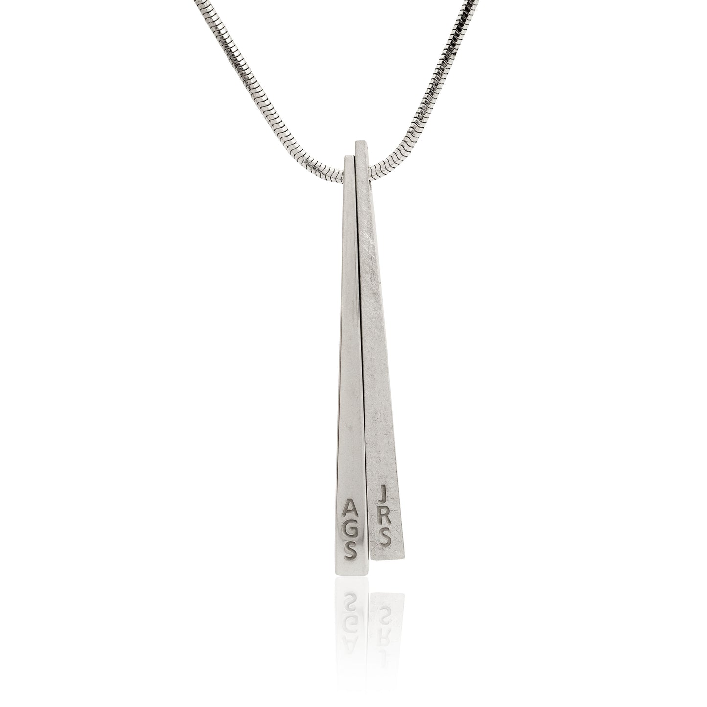Kate Phipps Jewellery Tapered necklace silver 2 personalised laser engraved with initials