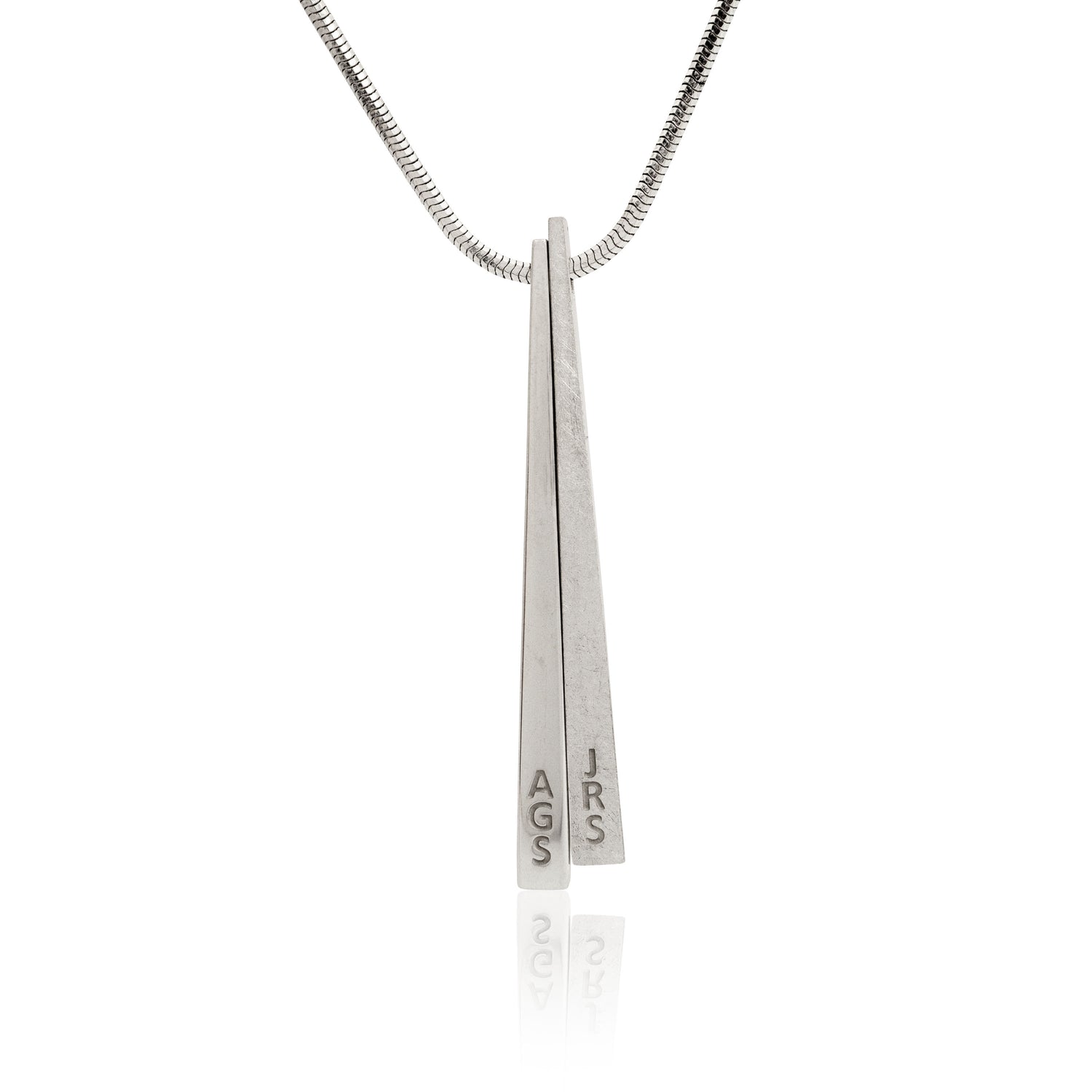 Kate Phipps Jewellery Tapered necklace silver 2 personalised laser engraved with initials