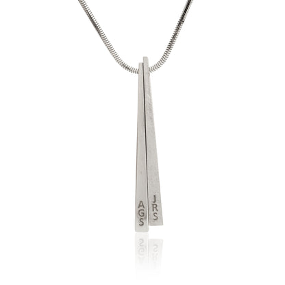 Kate Phipps Jewellery Tapered necklace silver 2 personalised laser engraved with initials