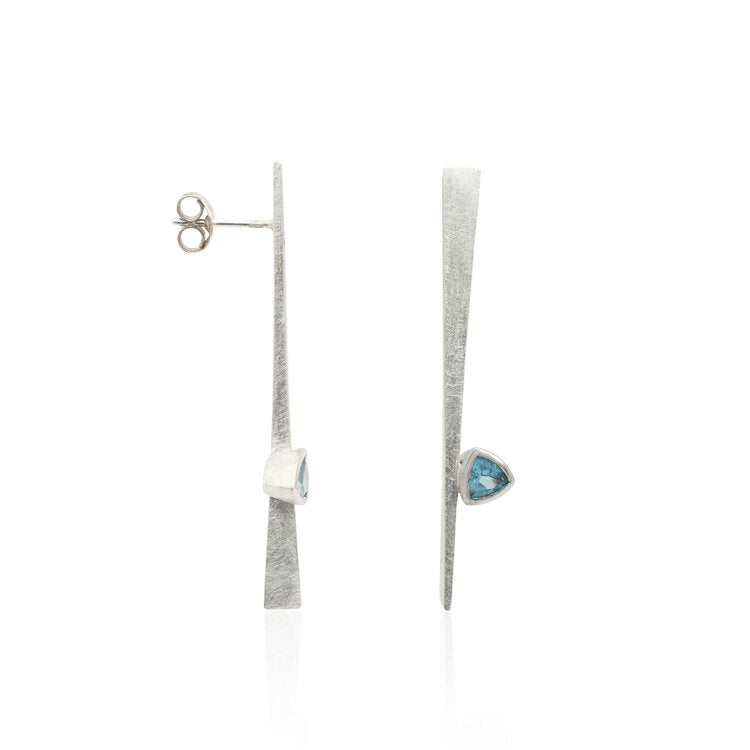 Kate Phipps Jewellery silver and Swiss blue topaz tapered stud earrings product photo