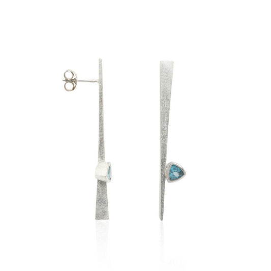 Kate Phipps Jewellery silver and Swiss blue topaz tapered stud earrings product photo