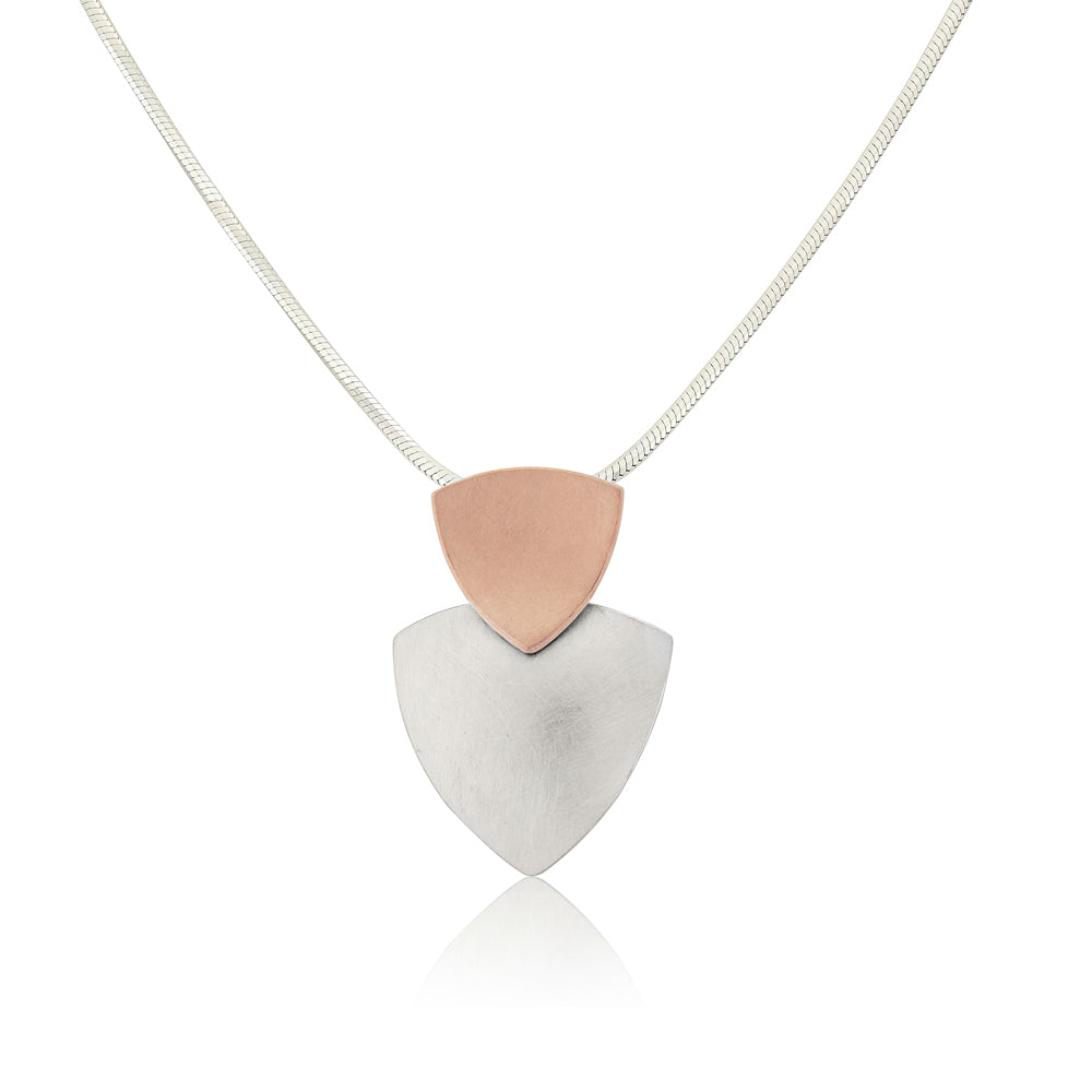 Kate Phipps Jewellery Trillion duo necklace 18 carat rose gold plated silver top silver lower section