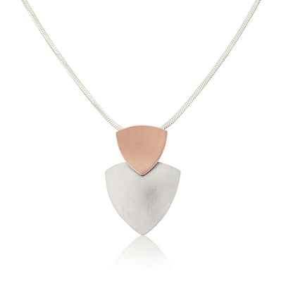 Kate Phipps Jewellery Trillion duo necklace 18 carat rose gold plated silver top silver lower section