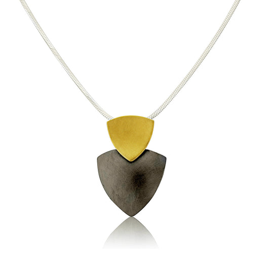 Kate Phipps Jewellery Trillion duo necklace 22 carat yellow gold plated silver top oxidised silver lower section