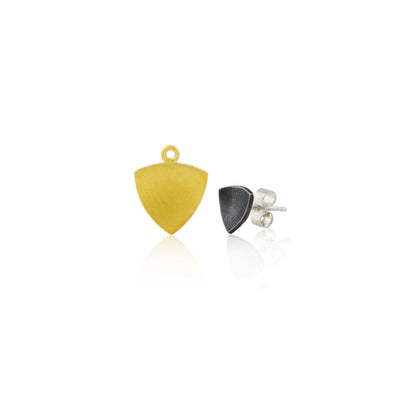 Kate Phipps Jewellery Trillion duo stud earrings 22 carat yellow gold plated silver and oxidised silver in separate pieces