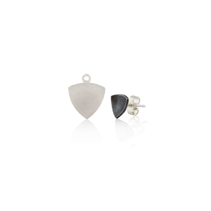 Kate Phipps Jewellery Trillion duo stud earrings oxidised silver top silver lower section in separate pieces