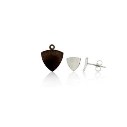 Kate Phipps Jewellery Trillion duo stud earrings oxidised silver top silver lower section in seperate pieces