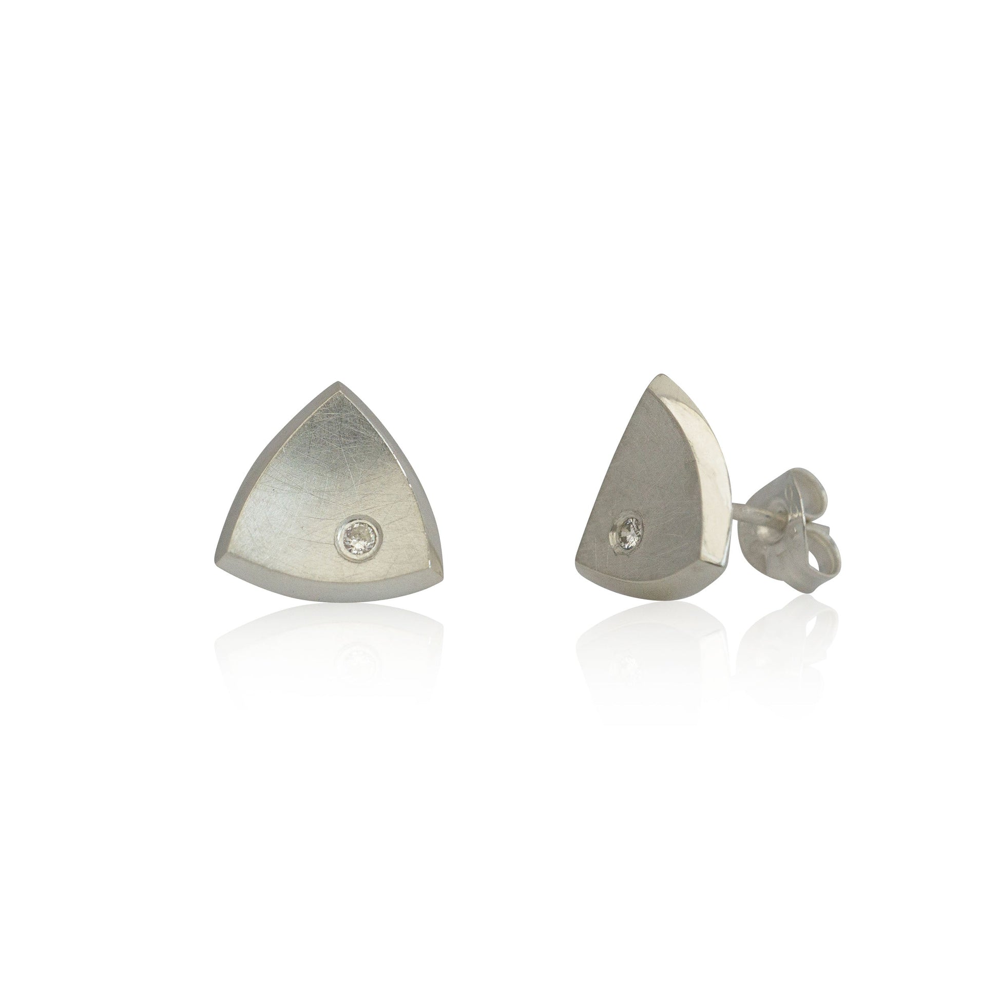 Kate Phipps Jewellery Trillion stud earrings medium silver and diamond 