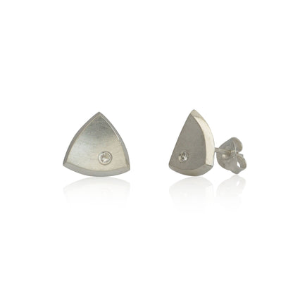 Kate Phipps Jewellery Trillion stud earrings medium silver and diamond 