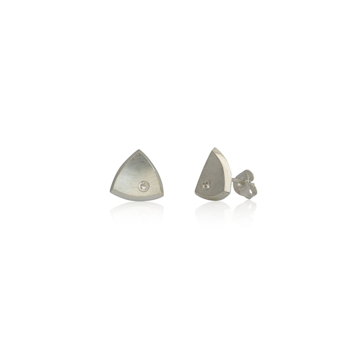 Kate Phipps Jewellery Trillion stud earrings medium silver and diamond