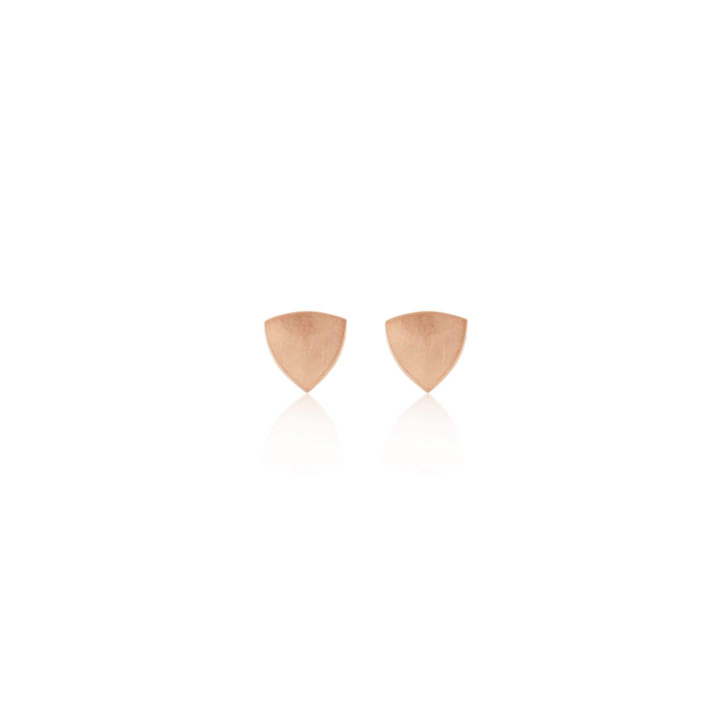 Kate Phipps Jewellery Trillion stud earrings small 18 carat rose gold plated silver front on