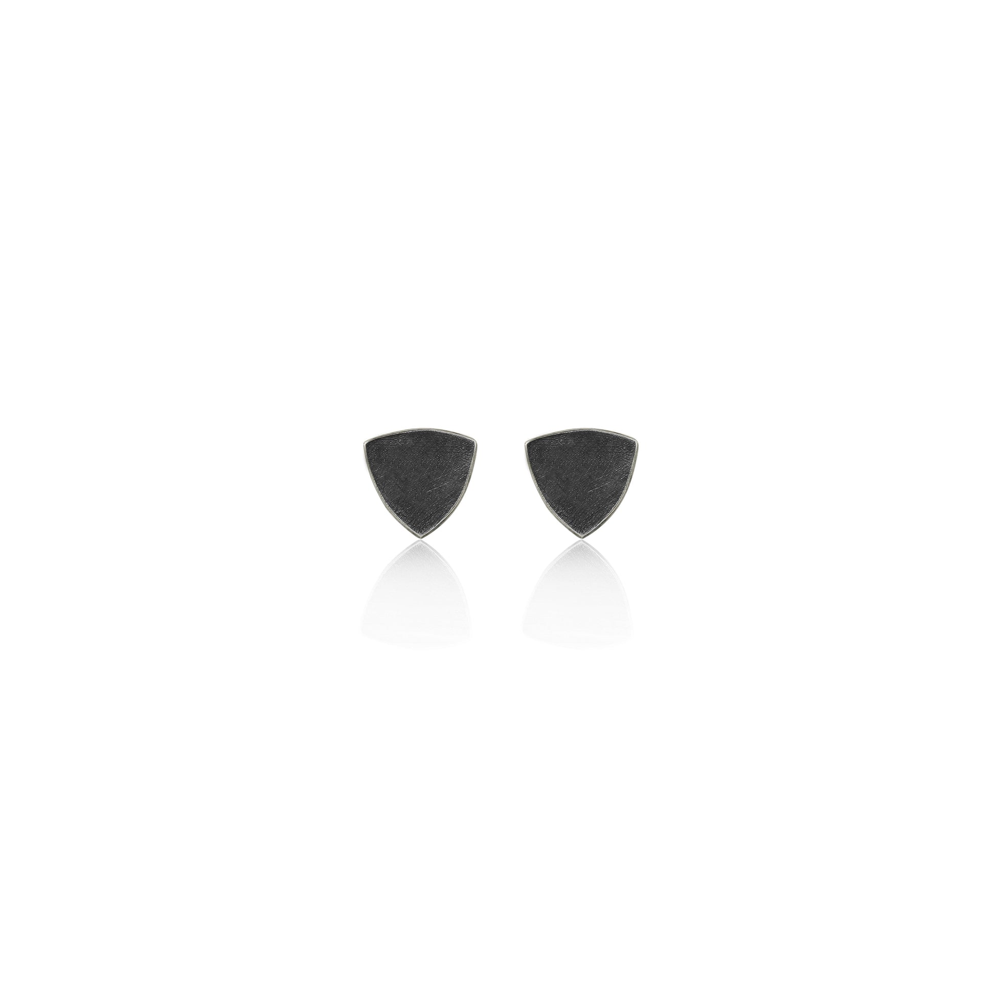 Kate Phipps Jewellery Trillion stud earrings small oxidised silver front